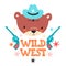 Cute cowboy baby bear. Hand drawn vector illustration. For kid`s or baby`s shirt design, fashion print design, graphic