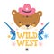 Cute cowboy baby bear. Hand drawn vector illustration. For kid`s or baby`s shirt design, fashion print design, graphic