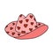 Cute cowgirl hat doodle with hand drawn outline. Sheriff girl hat with hearts print in cowboy, cowgirl western theme