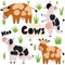 Cute cows set. Clipart collection with funny farm animals