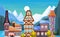 Cute cozy colored houses in snowy mountain landscape