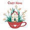 Cute cozy dreamlike house in cup