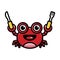 Cute crab animal cartoon character holding a spoon and fork