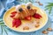 Cute crab croissant with fruit for kids breakfast