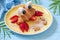 Cute crab croissant with fruit for kids breakfast