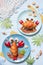 Cute crab croissant with fruit for kids breakfast