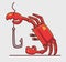 cute crab cutting fishing rod strings. cartoon animal nature concept Isolated illustration. Flat Style suitable for Sticker Icon