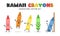 Cute crayons characters clipart. Colorful crayon colors mascot characters flat vector illustration cartoon style. School concept