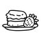 Cute cream tea pastry scone with cream and strawberry clipart. Hand drawn traditional cafe. Pastisserie fruit lineart in