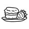 Cute cream tea pastry scone with cream and strawberry clipart. Hand drawn traditional cafe. Pastisserie fruit lineart in flat