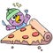 Cute creature is eating jumbo pizza