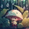 Cute creature in rainy landscape