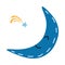 Cute crescent. Cartoon night sky with star and sleeping moon character. Slumbering doodle face. Night heaven. Sweet