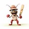 Cute Cricket 3d Clay Render: Cartoon Cockroach In Cricketing Attire