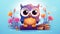 cute critter in education playful illustration with owl