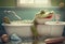 Cute crocodile in bathtub , pets cleaning. Generate Ai.