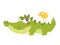Cute crocodile character with yellow adorable bird, yellow friend standing on alligator