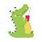 Cute Crocodile Drinking Soda Drink, Funny Alligator Predator Green Animal Character Cartoon Style Vector Illustration