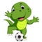 Cute crocodile playing football