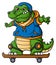 Cute Crocodile Playing Skateboard Cartoon