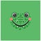 Cute crocodile portrait square green smiley head cartoon round shape animal face, isolated alligator vector icon flat