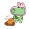 Cute crocodile wear rabbit hat costume try to pull big carrot on white background.Wild