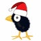 Cute crow drawing illustration cartoon mascot wearing christmas hat black pitbull drawing illustration white background