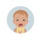 Cute crying baby emoticon. Tearful child emoji. Weeping kid smiley icon.