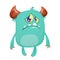 Cute crying cartoon monster with horns. Vector illustration.