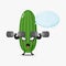 Cute cucumber mascot raises a barbell