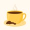 Cute Cup of Coffee Cartoon Vector Clipart Icon Image with Voffee Beans