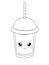 A cute cup for drinks with a lid and a drinking straw. A glass with a cute face - an emoticon. Vector