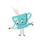 Cute cup of tea character with sad emotions, downcast eyes, depressing face, arms and legs. The melancholy mug with a