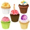 Cute cupcake birthday icon set