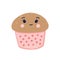 Cute cupcake flat vector illustration. Creamy dessert cartoon character. Funny smiling muffin. Sweet kawaii cake