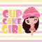 Cute cupcake girl cartoon illustration for Kid t-shirt background design