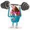 Cute cupcake mascot bodybuilding with barbell flexing muscles