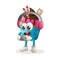 Cute cupcake mascot playing game mobile, wearing headphones