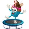 Cute cupcake mascot playing trampoline game