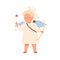 Cute cupid angel with arch bow and arrow in hands. Happy little child in dress with feathered wings and halo. Romantic