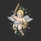 Cute cupid angel with sword and shield illustration