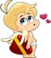 Cute Cupid Baby Cartoon Character Hides Heart Gift Box