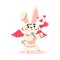 Cute Cupid Bunny with Wings Blowing Heart Soap Bubbles Vector Illustration