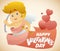 Cute Cupid with a Long Robe and a Ribbon with Valentine\'s Message, Vector Illustration