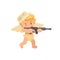 Cute cupid in a military cap shooting a rifle. Valentines Day icon