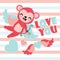 Cute cupid monkey archery heart wings cartoon illustration for Happy Valentine card design