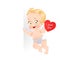 Cute cupid with valentine card holding a large vertical banner