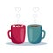 Cute cups of coffee in love. Together forever. Happy Valentine\\\'s Day concept. Vector illustration in cartoon style.