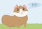 Cute curious beige guinea pig with white muzzle and pink ears walks on the grass and says hello, cute home rodent, vector