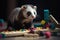 A cute and curious ferret playing with toys Generative AI
